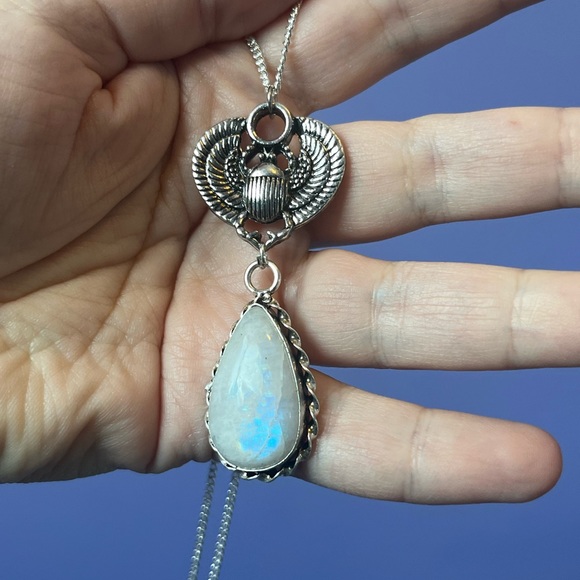 Moonstone Scarab Necklace, Ancient Egyptian talisman, moonstone scarab beetle - Picture 13 of 13
